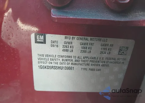 2017 Cadillac Ct6 Luxury z USA, uszkodzony, nr VIN 1G6KD5RS5HU139661